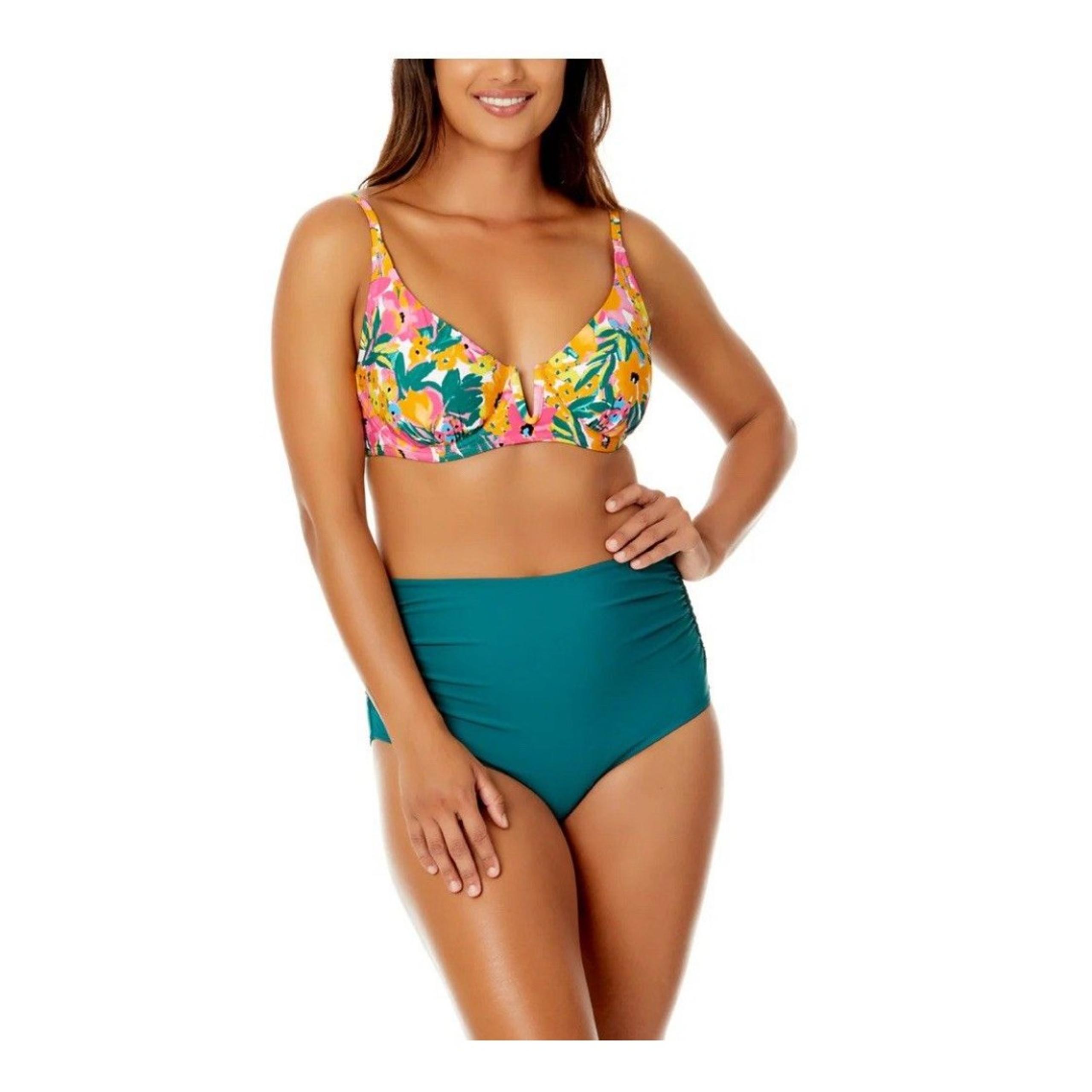 Anne Cole Womens Swimsuit XXL V-Wire Bikini High Waist Bottoms Floral 2 Piece