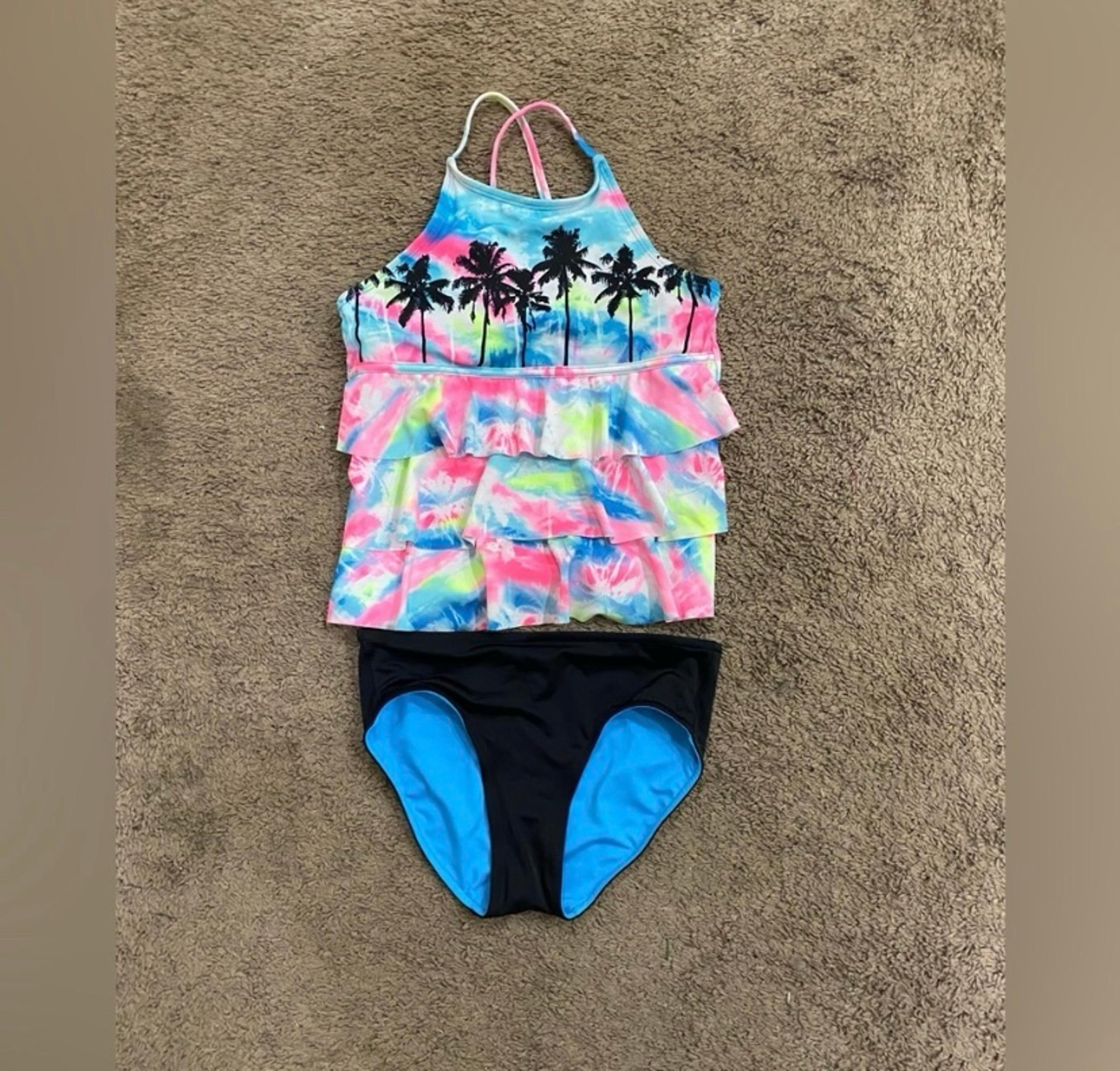 Girls Justice Colorful Palm Tree Swimsuit size 14