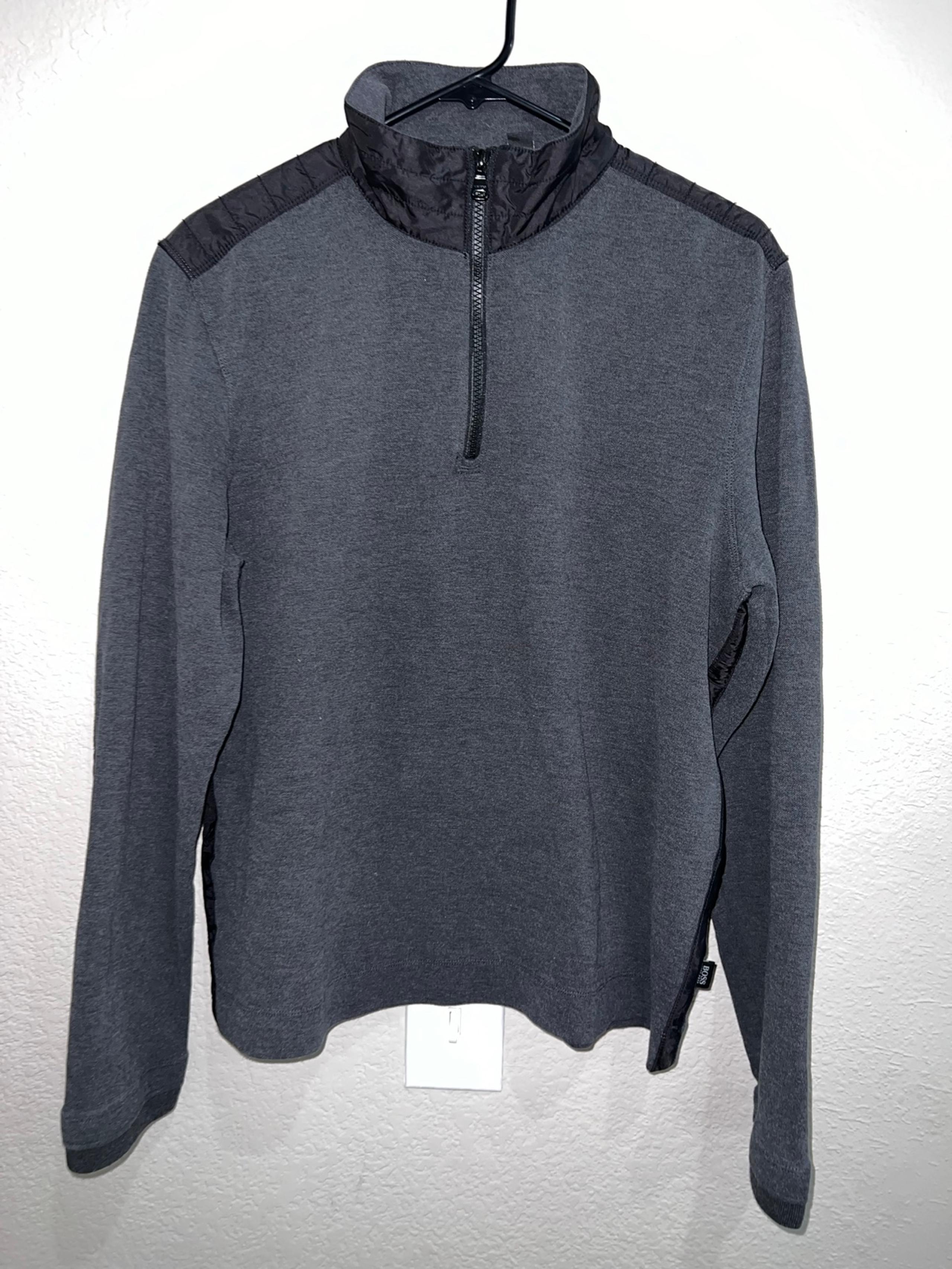 HUGO BOSS MEN'S HALF ZIP PULLOVER SWEATER COTTON GRAY