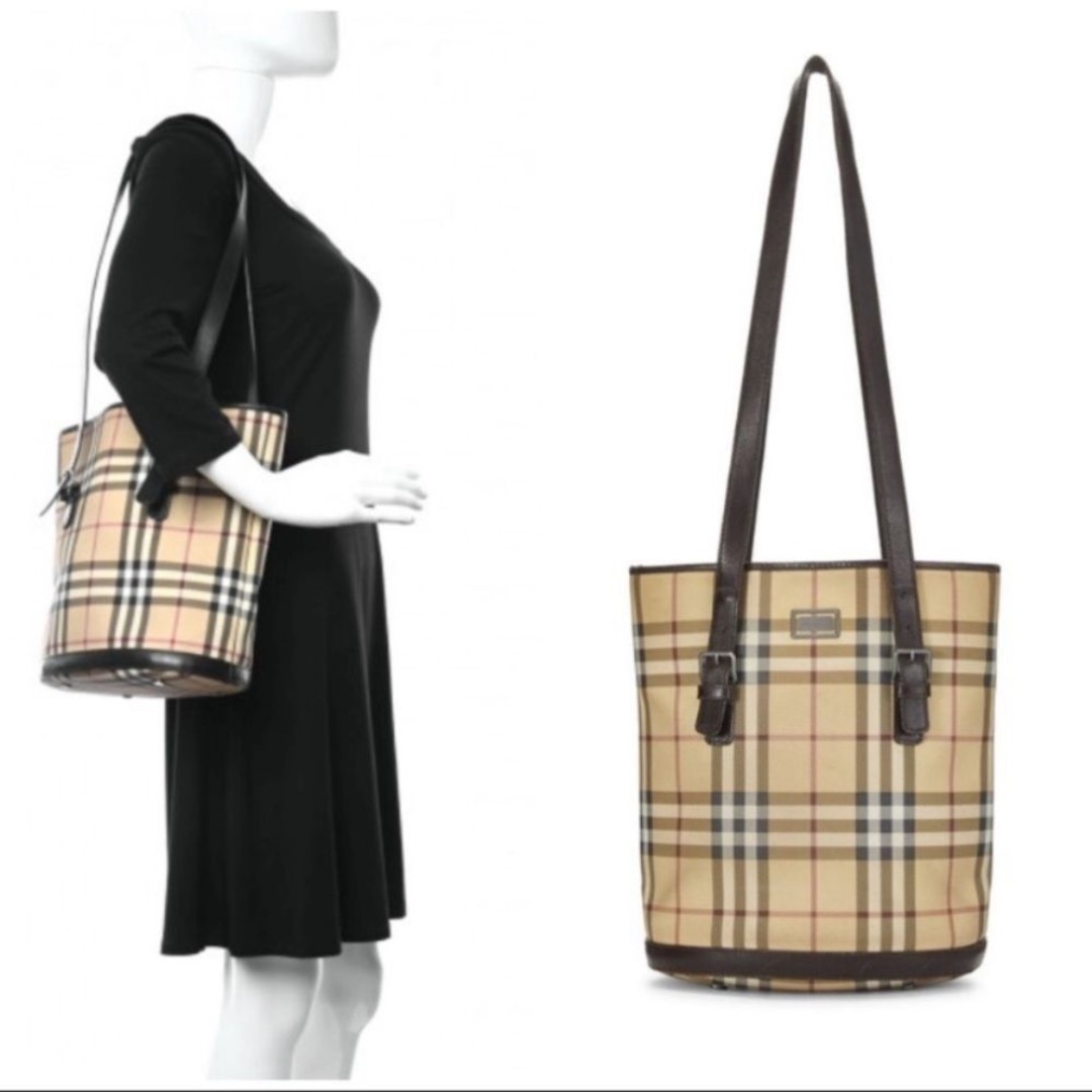 Authentic Burberry House Check Bucket Bag Shoulder Bag Purse Y2K Vintage Rare