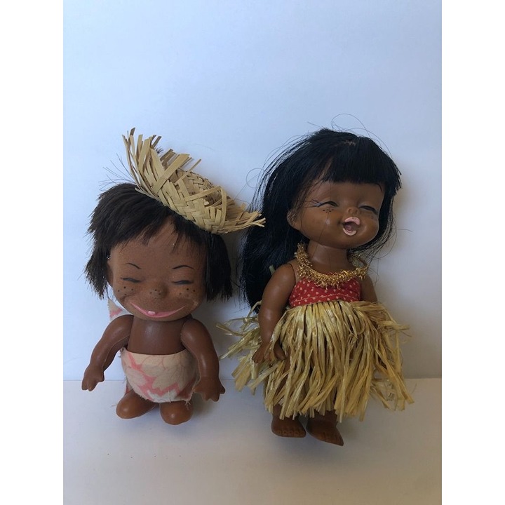 Vintage Hawaiian Culture Island Dolls x2 LOT 6 and 5 Hula boy and girl