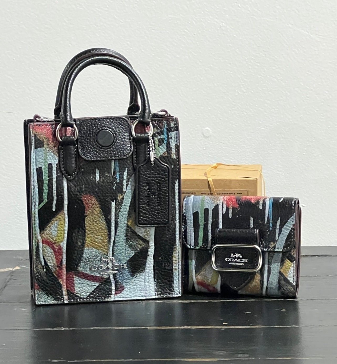 New COACH x Mint + Serf Mini Tote & Wallet w Graffiti Print