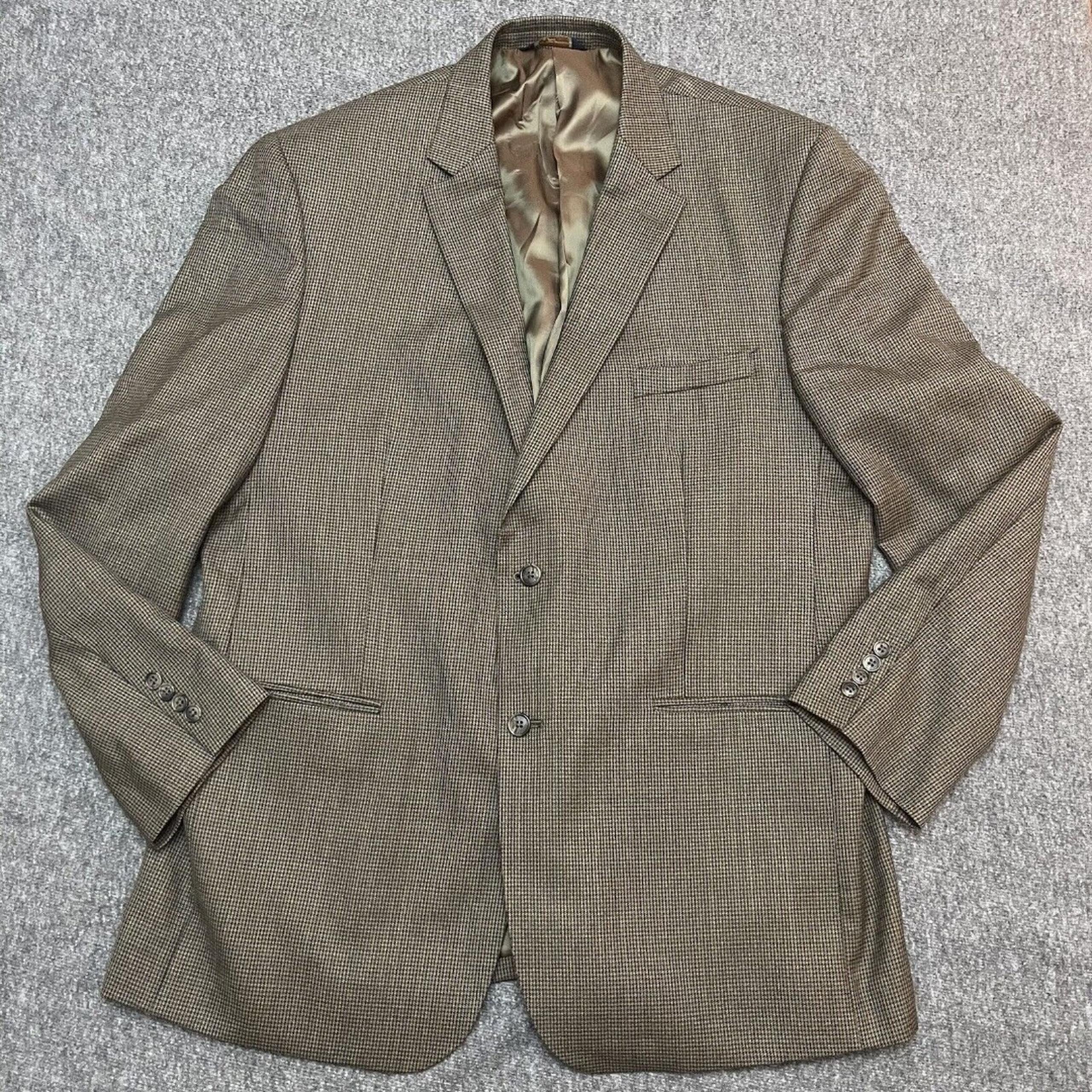 Joseph & Feiss Gold Men’s Dark Gold Houndstooth Sport Coat Blazer Jacket Sz 48 L