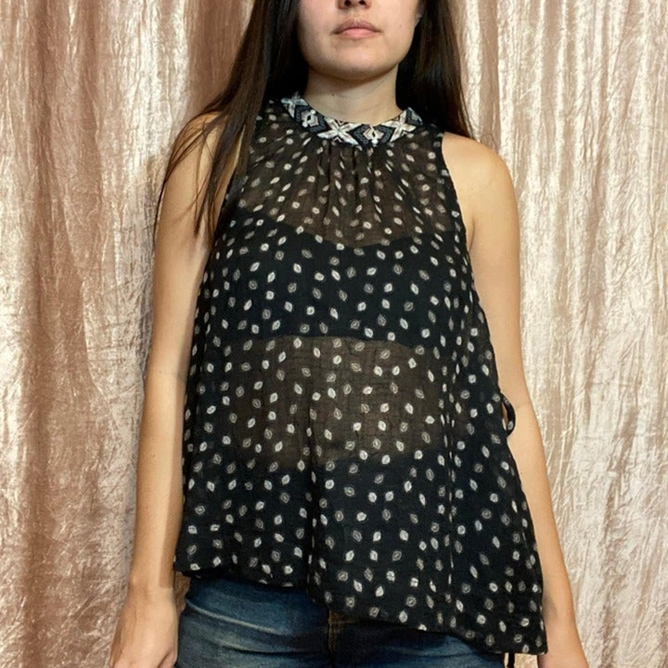 Free People Black Sheer Tie Side Halter Top