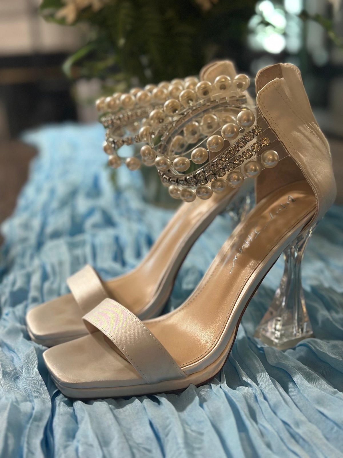 Betsy Johnson white pearl and diamond wedding bride vintage heels