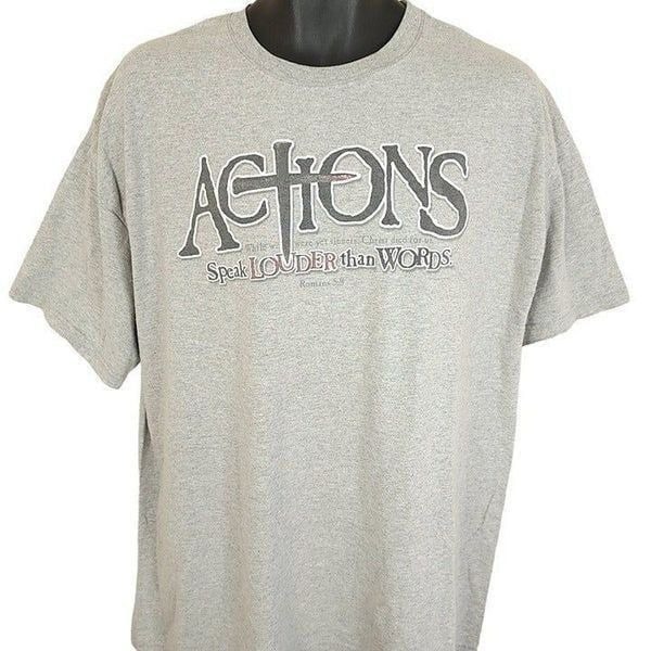 Christian T Shirt Vintage 90s Y2K Jesus Christ Cross Actions Speak Louder Bible
