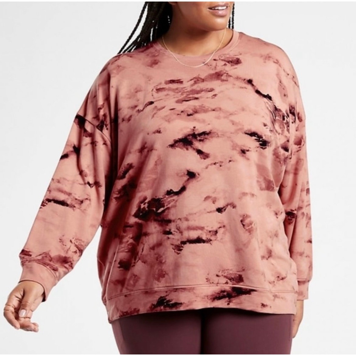 Athleta Palermo Pink Tie Dye Crewneck Pullover Sweatshirt Size Large Tall