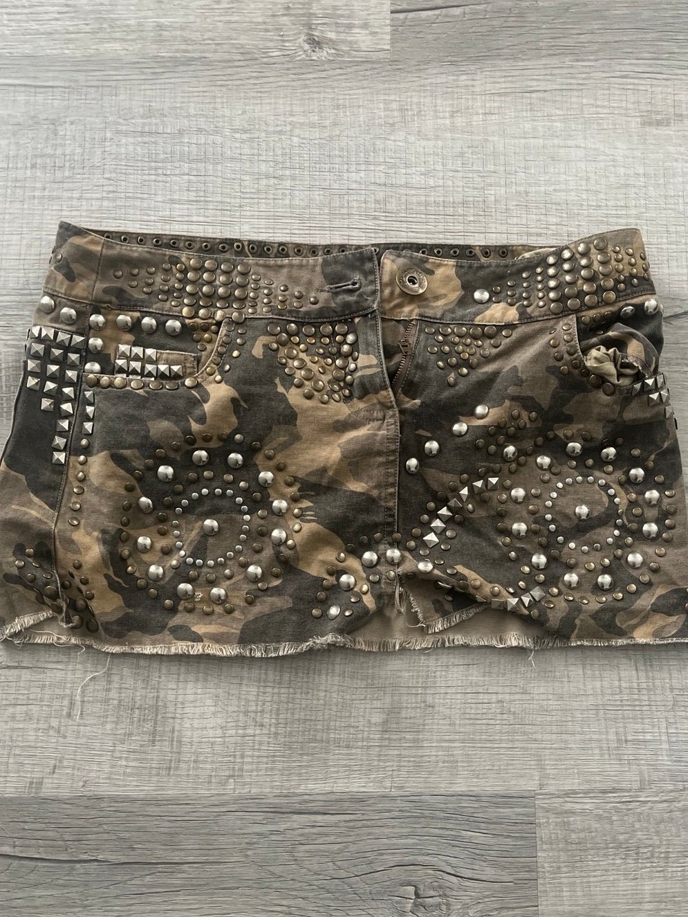 Vintage 2000s Mcbling Y2K Camo Miss Me Studded Badazzled Mini skirt