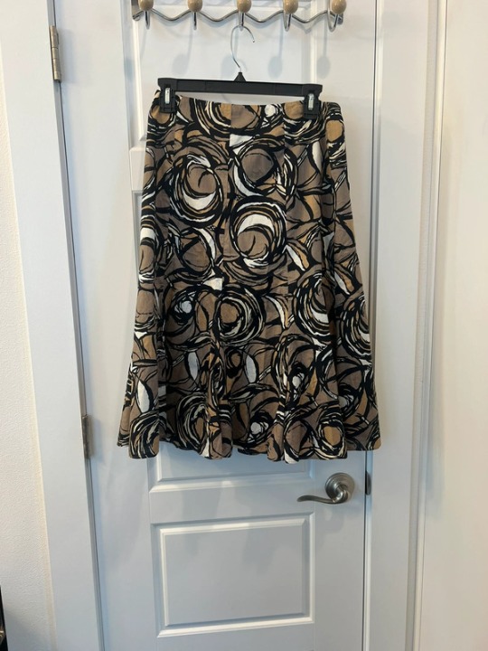 Talbots Skirt Women's Size 4 A-Line Abstract LINED Pleated Midi Black Beige