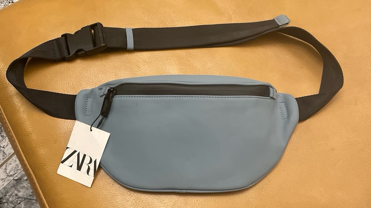 ZARA RUBBERIZED BELT BAG IN BLUE