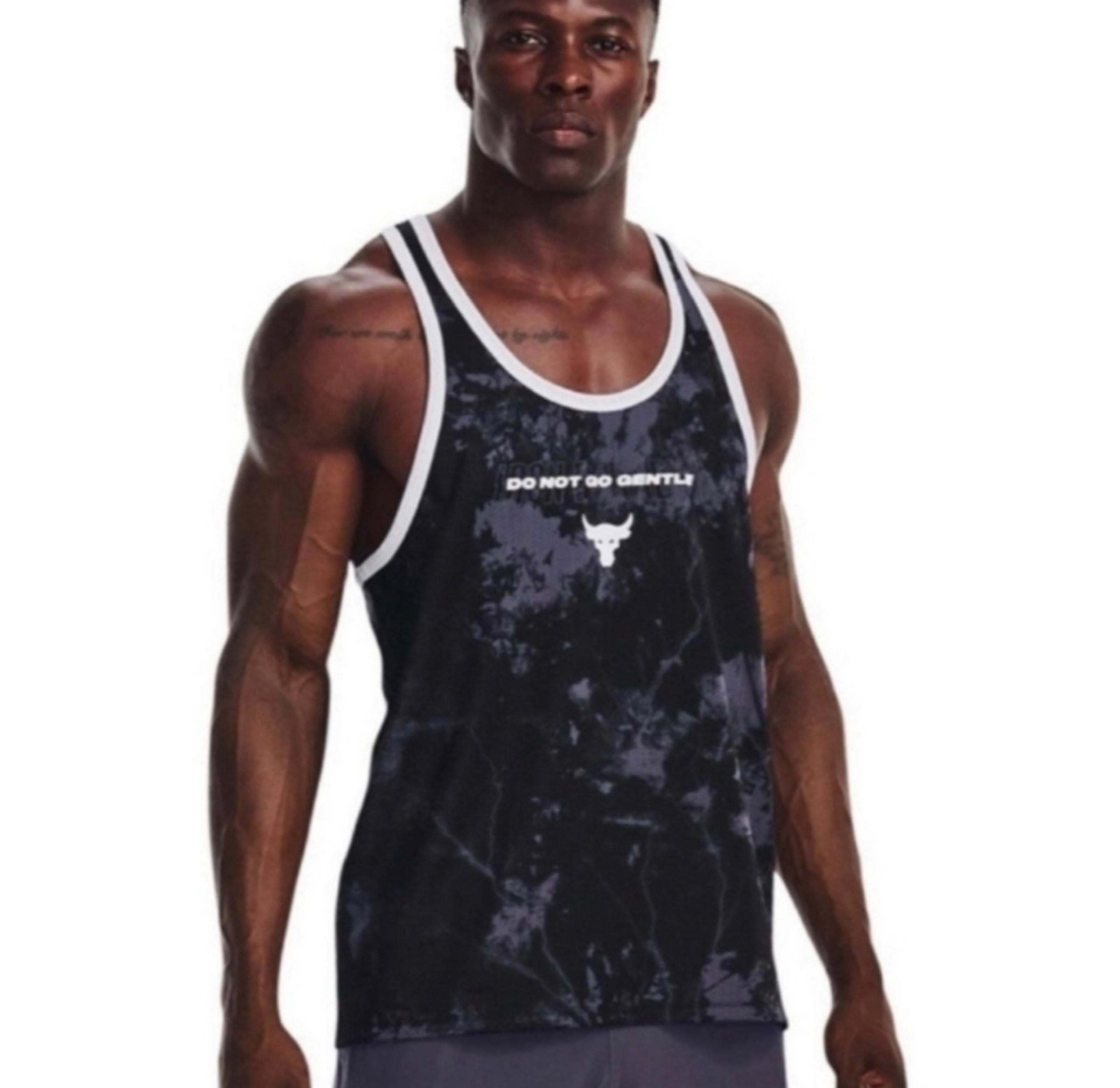 NWT Under Armour Men's Project Rock Print Mesh Tank Top Black Mens Medium