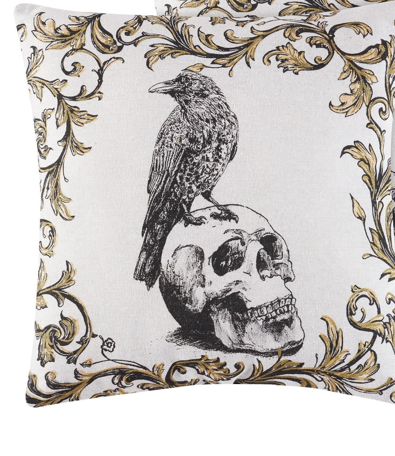 Nevermore Raven On Skull Halloween Gothic Horror Throw Pillow (ONE (1) Pillow)
