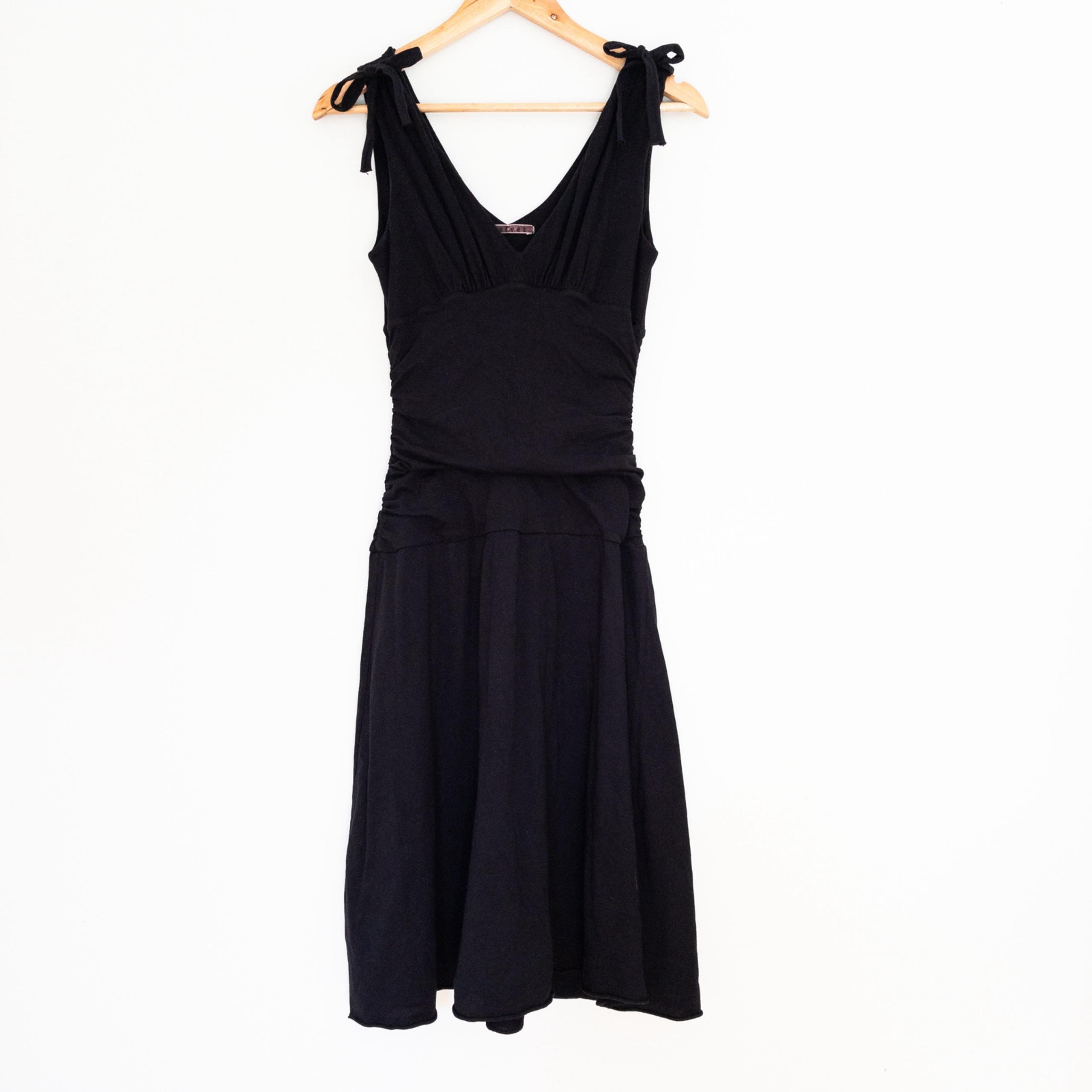 Velvet by Graham & Spencer Black V Neck Ruched Tie Shoulder Dress Extra Small