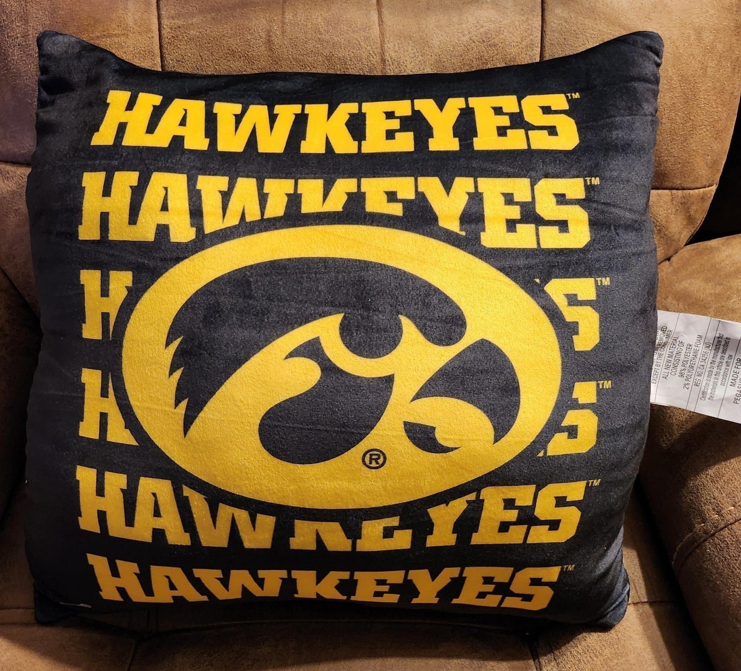 Iowa Hawkeyes Pillow Decorative Spell Out 16”x16” Black Yellow NEW