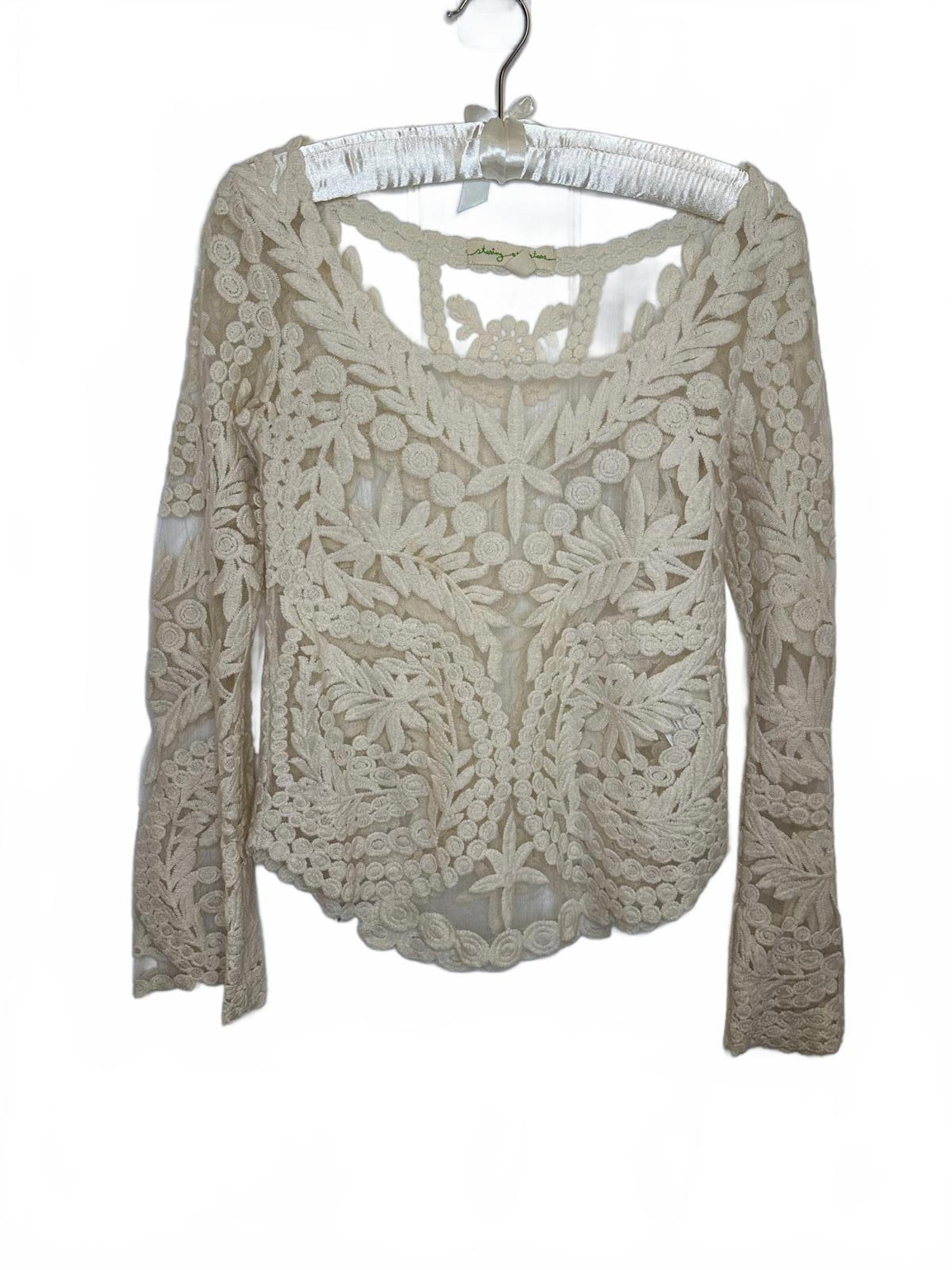 Staring at Stars Embroidered Bell Sleeve Scoop Neck Blouse - Size - Small