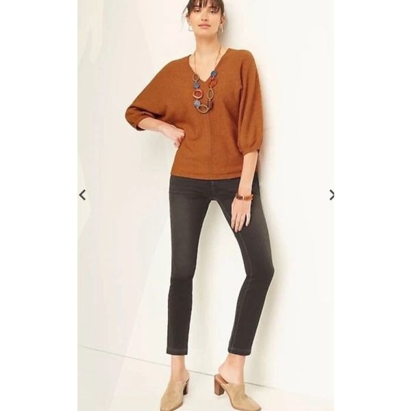 J. Jill Pure Jill Tweed Double-V Sweater Size S Retail 89 NWT Burnt Orange