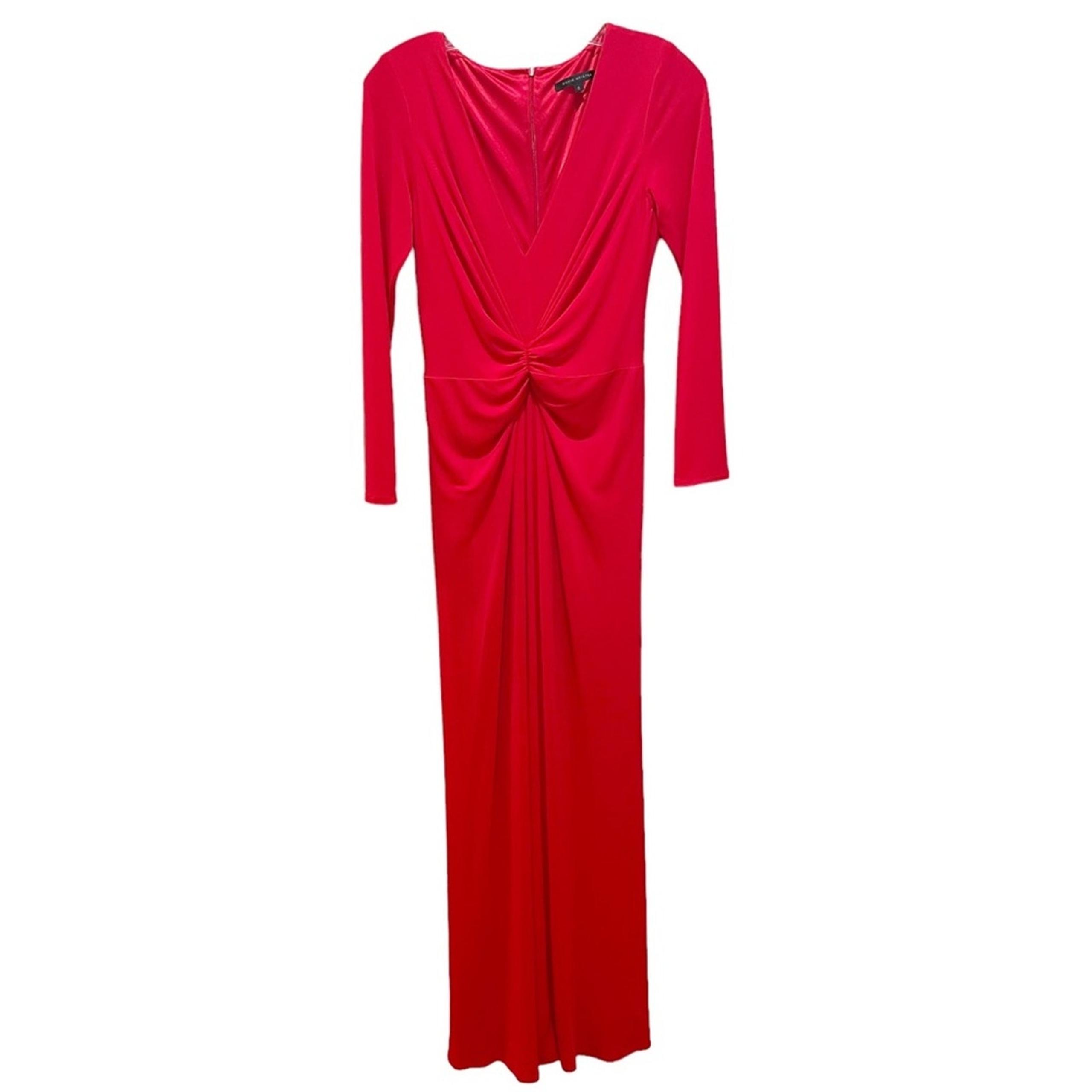 David Meister Gathered Long Sleeve Full Length Dress Red Size 6