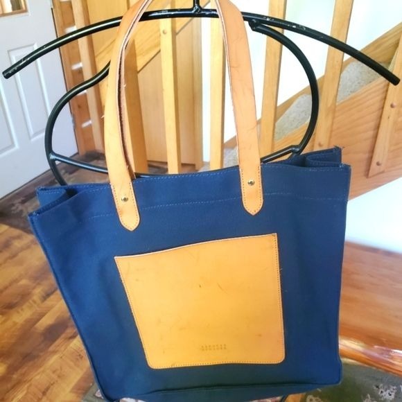 Barneys New York + Canvas Blue & Leather Handled Tote with Pocket