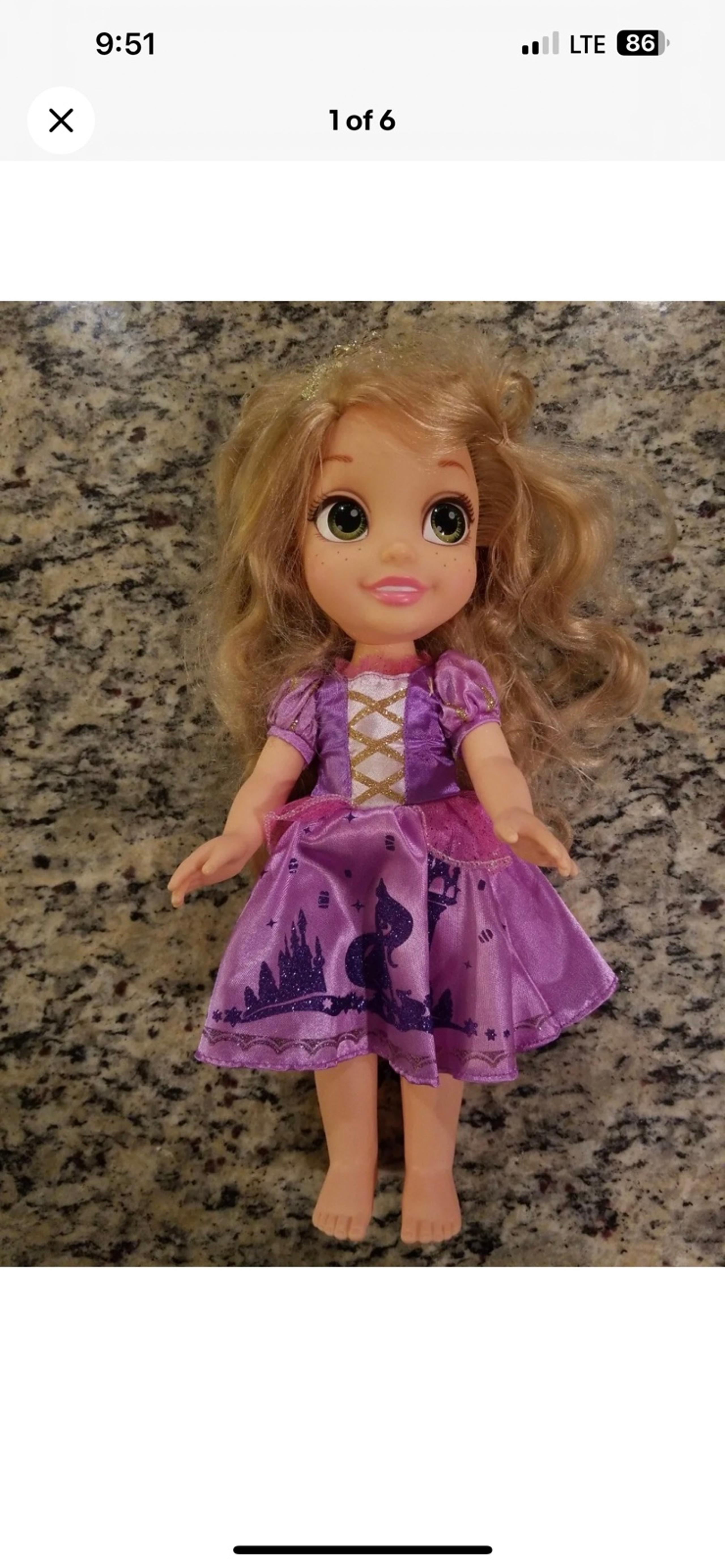 Disney Tolly Tots Limited Rapunzel Disney Princess Doll W/ RARE Purple Gown 14"