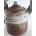 Handmade Pottery Teapot Twisted Handle Drip Glaze Ribbed Primitive Rustic