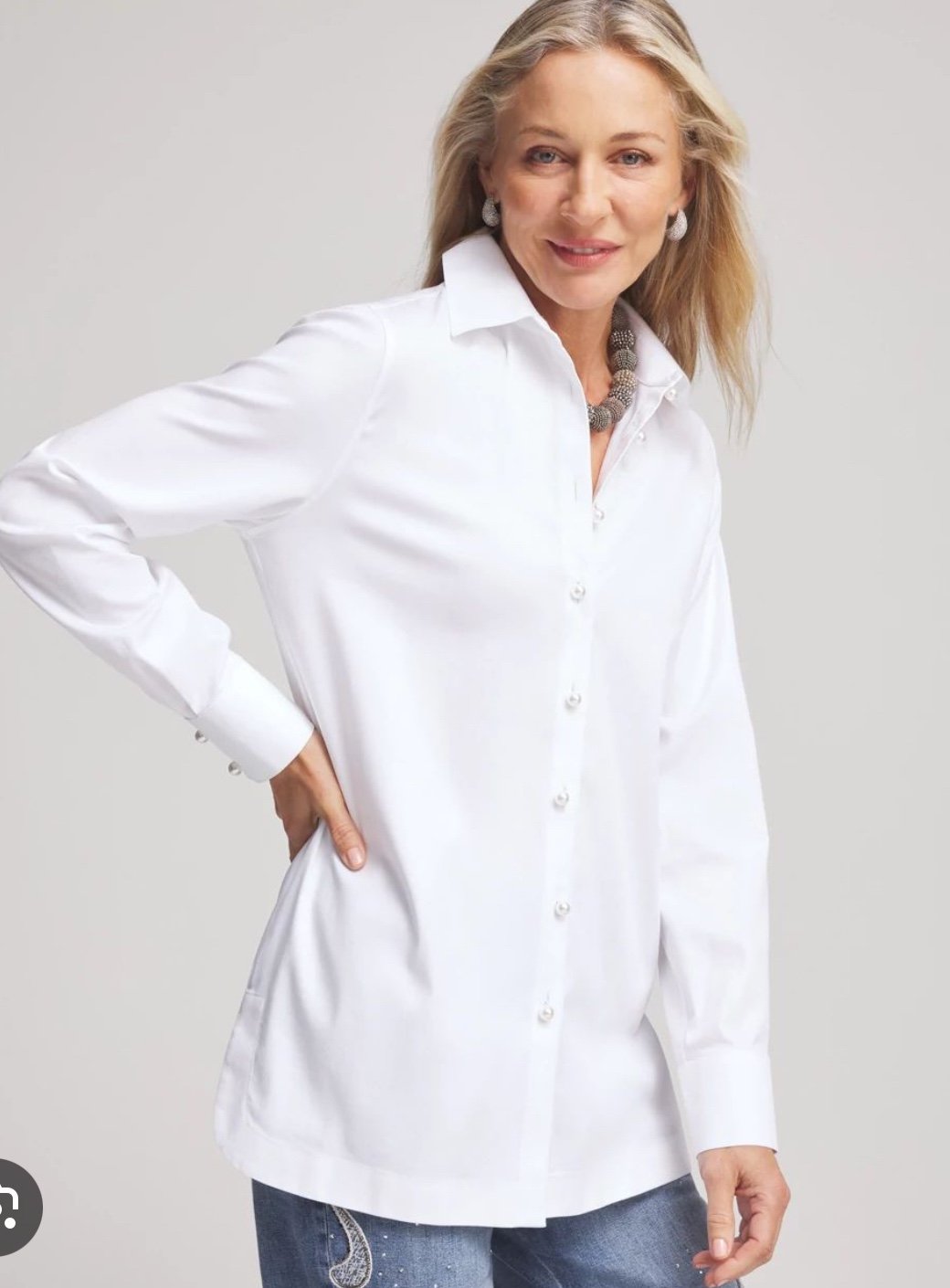 Harshman Pearl Tunic shirt white cotton size Medium