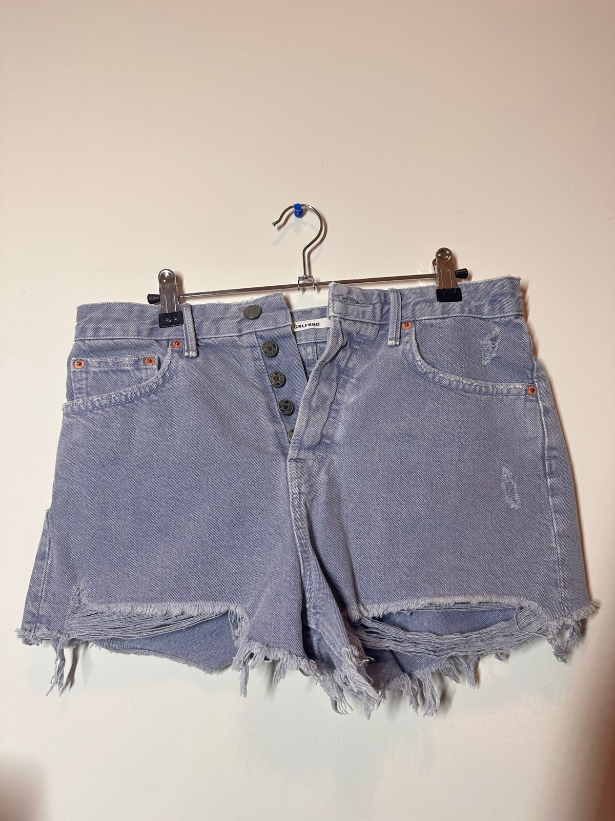 GRLFRND Cindy Hidden Button Fly High Rise Cut-Off Jean Shorts Raw