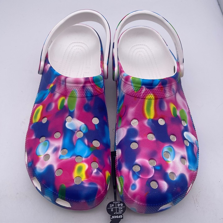 Crocs Men's 13 Classic Solarized Tie Dye White Pink Blue Clogs NWT T15