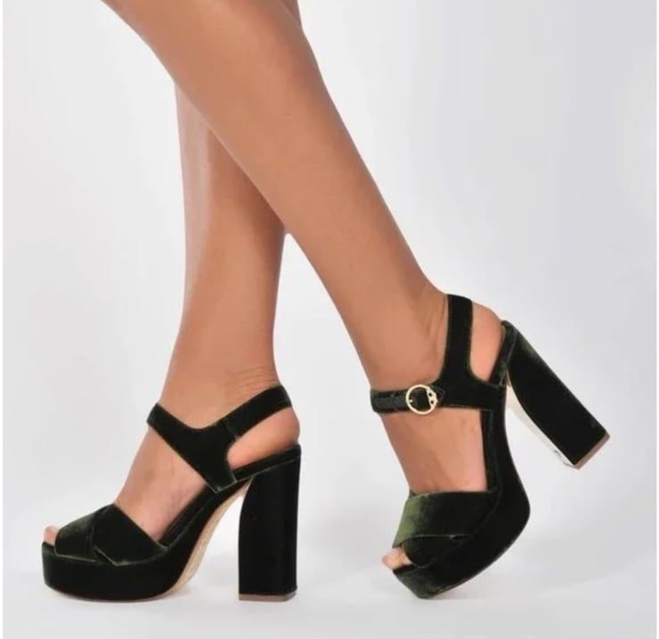 TORY BURCH LORETTA PLATFORM SANDAL DARK GREEN VELVET 10.5