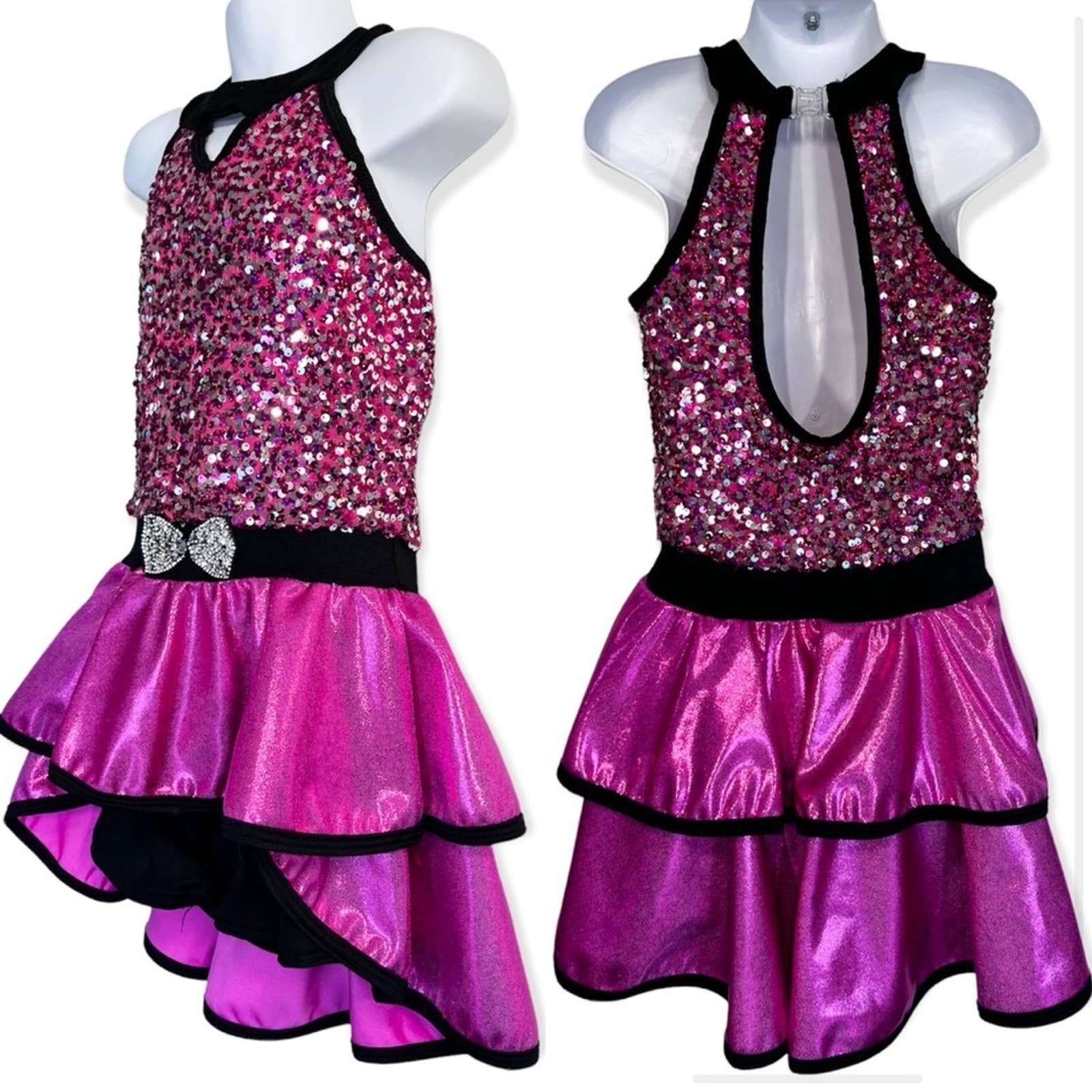 Dance Costume Dress Curtain Call Turn Up The Music J5478 High-Low Sequin Pink