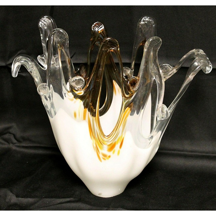 1980s Modern Contemporary Murano Italian Large Glass Vase Brown Swirl Abstract