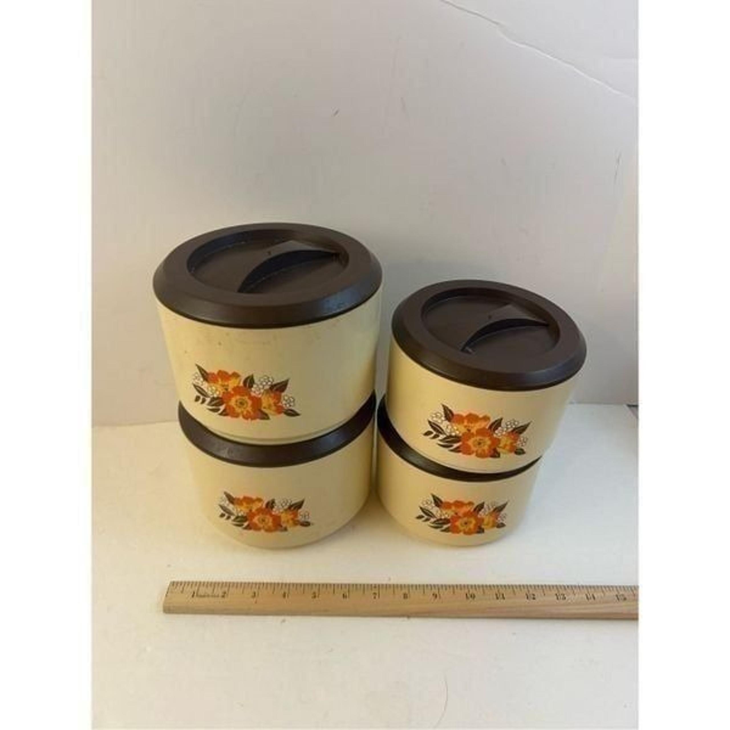 4 canister set with brown lids flowers lot plastic containers (minor d - Sterilite