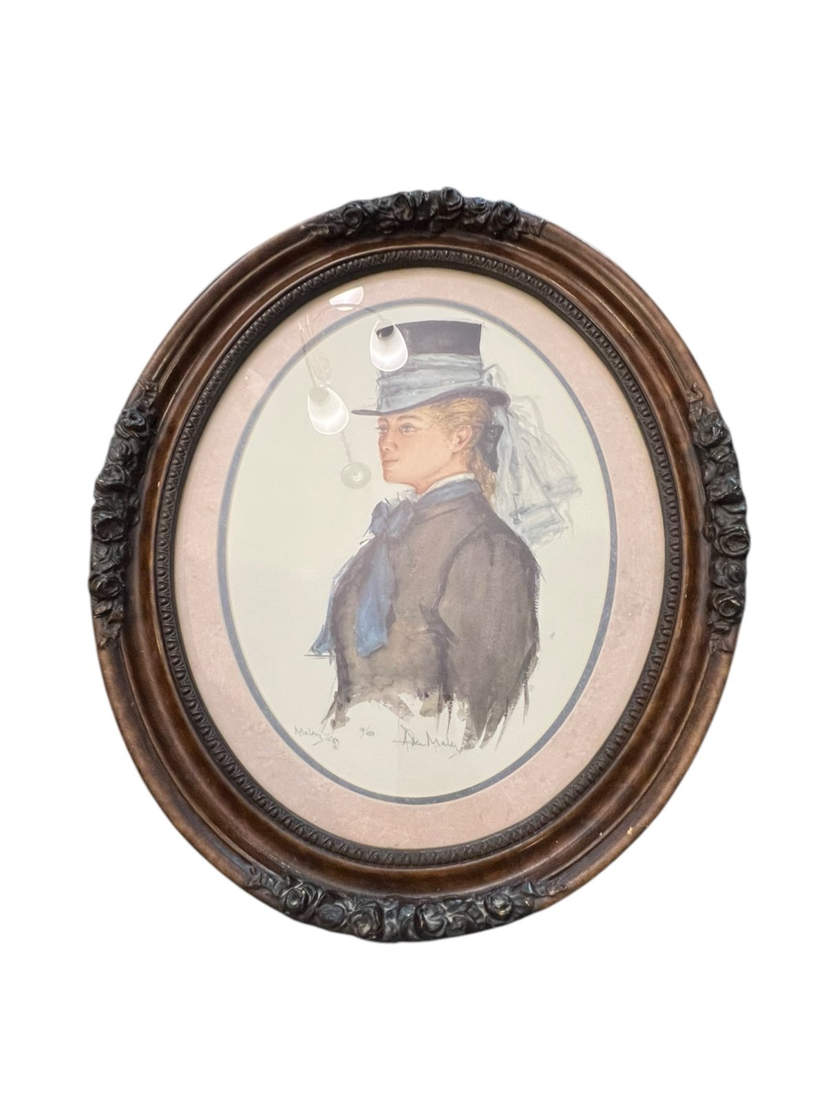 Original Signed Framed Print By Alan Maley Genteel Woman In Victorian Style