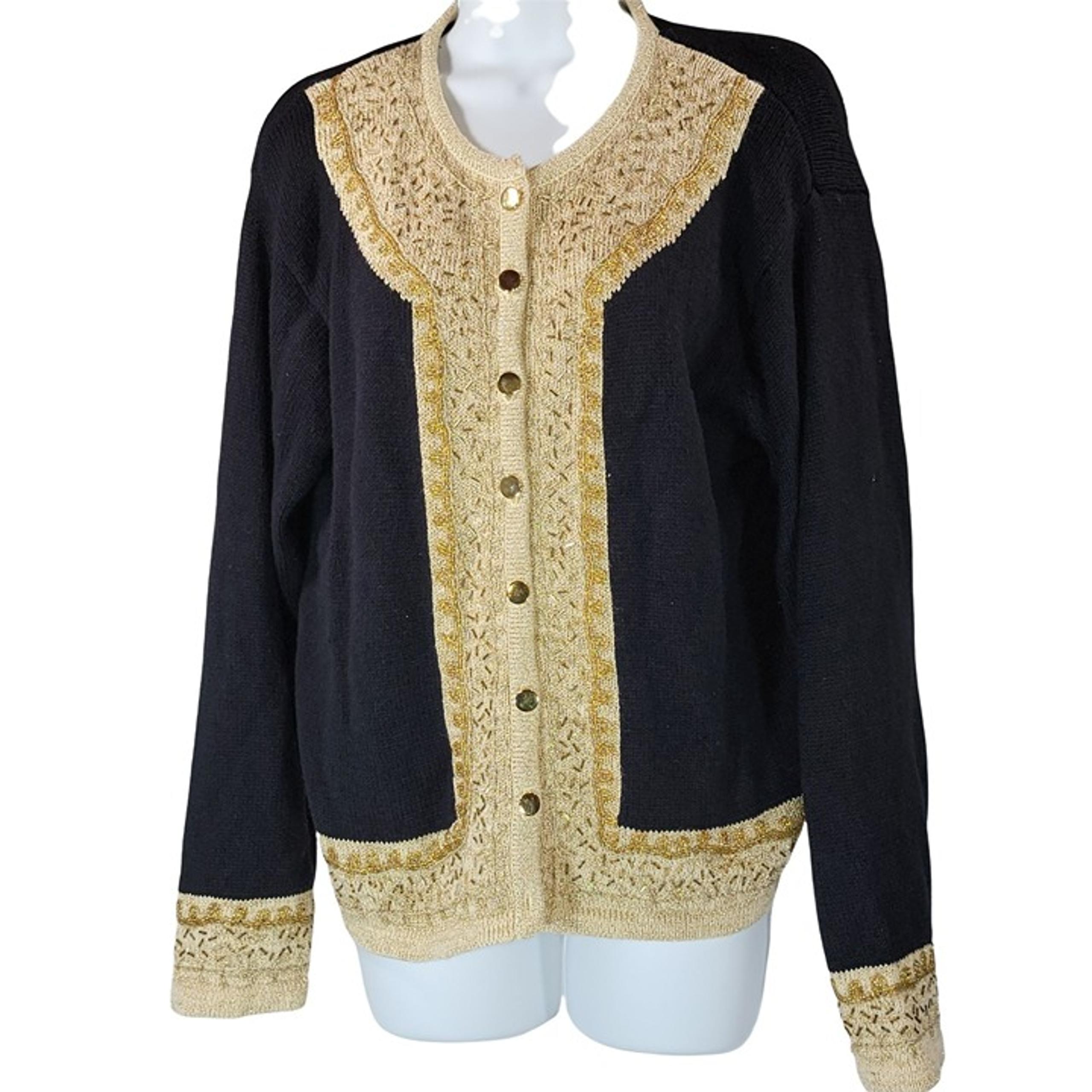 Dressbarn Cream Gold Sweater Button Front Cardigan Large L