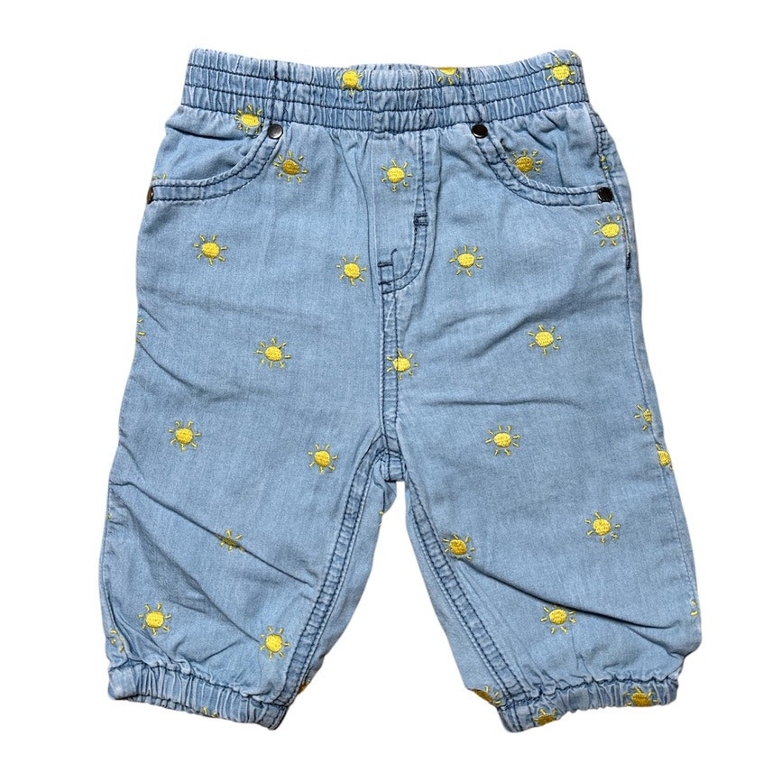 Stella McCartney Kids | Sun Embroidered Chambray Trousers w Elastic Waist 6m