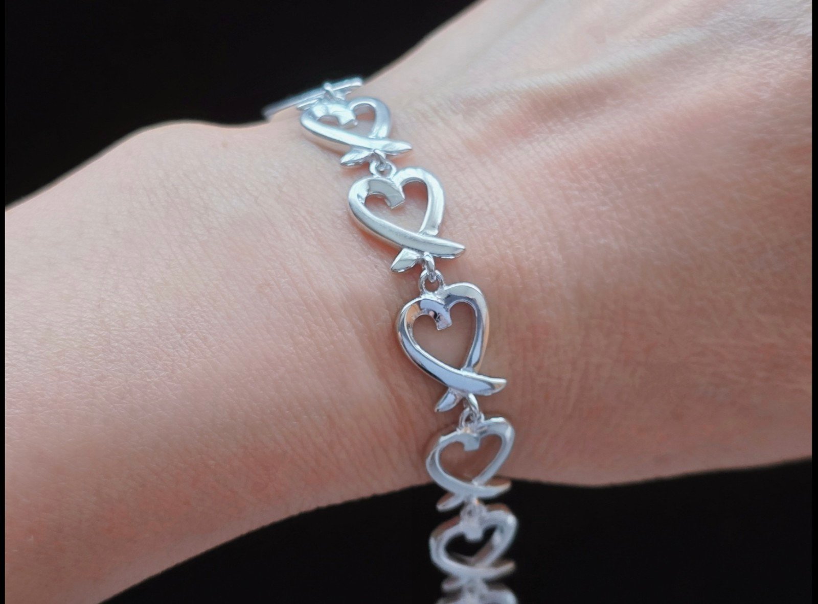 925 solid sterling silver open hearts bracelet