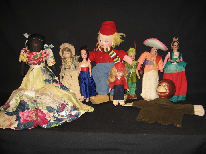 (9) Vintage Dolls:Folk Art, Mollye, Puppet see description for details