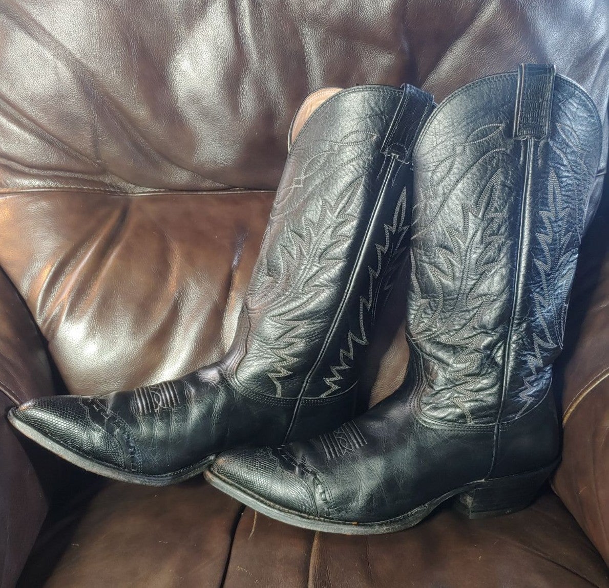 Black Wingtip Exotic Cowboy Boots 10D