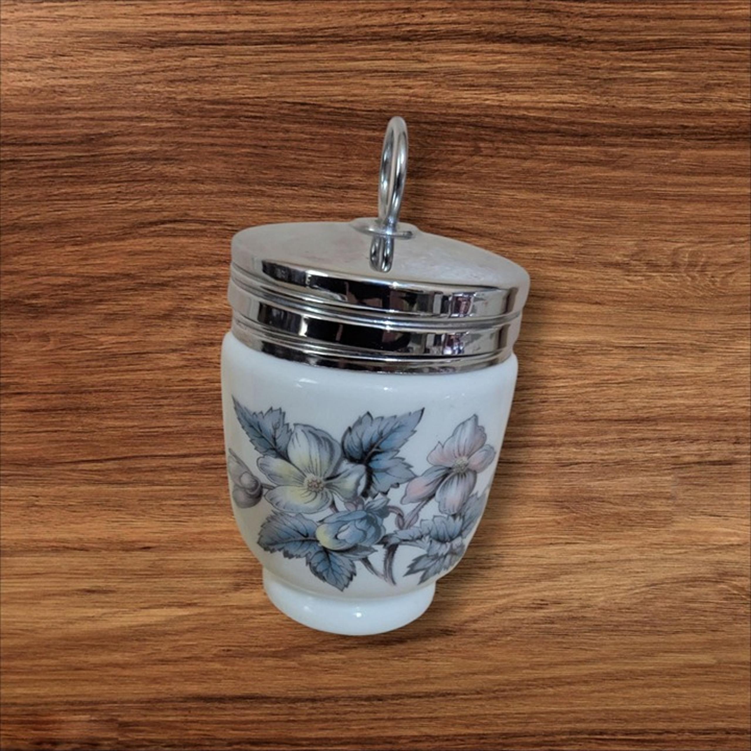 vintage Royal Worcester Porcelain Egg Cobbler Cup With stainless lid  floral