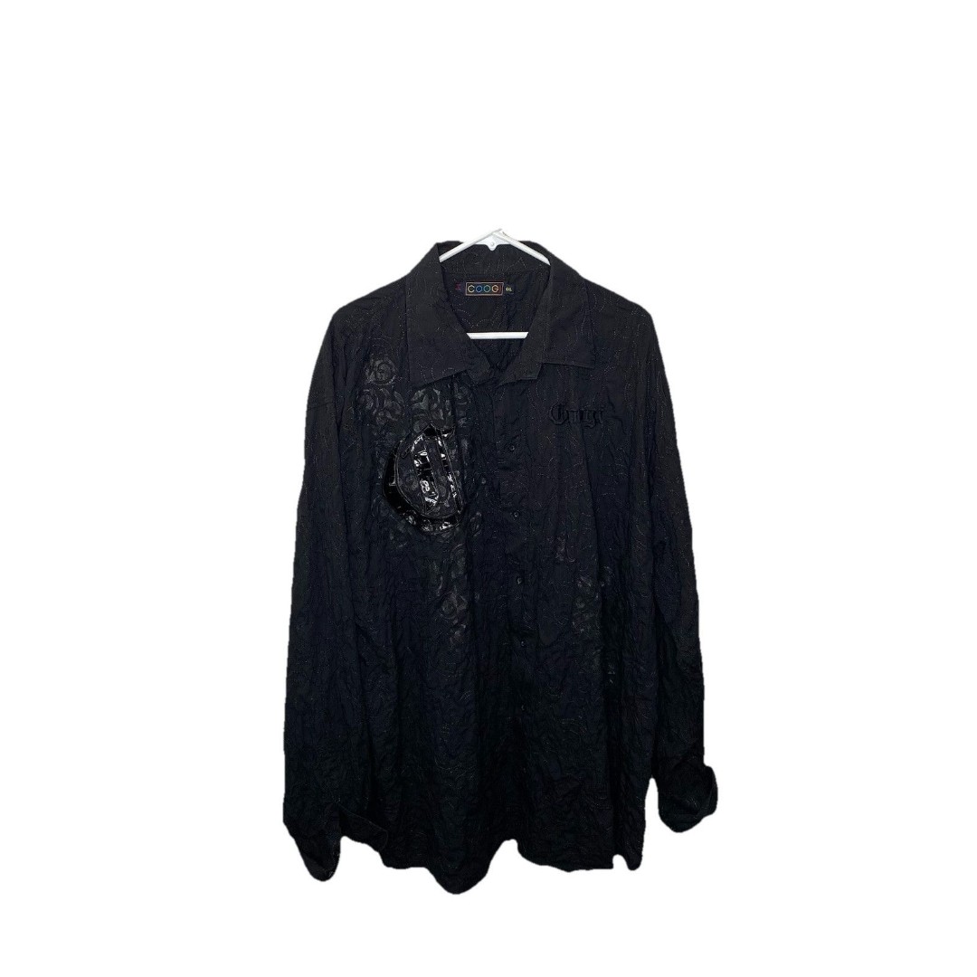 Coogi Luxe Vintage Spellout Black Embroidery Button Up Down LS Shirt 4XL Mens