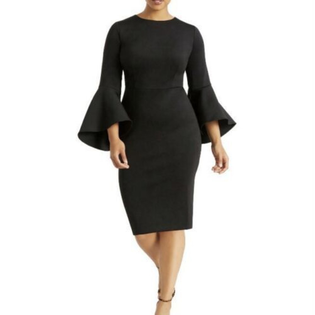 Eloquii Flare Sleeve Scuba Dress Black Plus Size 28 Stretch Knit Sheath Pencil