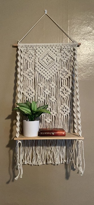Macrame Wall Hanging Shelf, Handmade Indoor Boho Pot Basket Hanger Holder