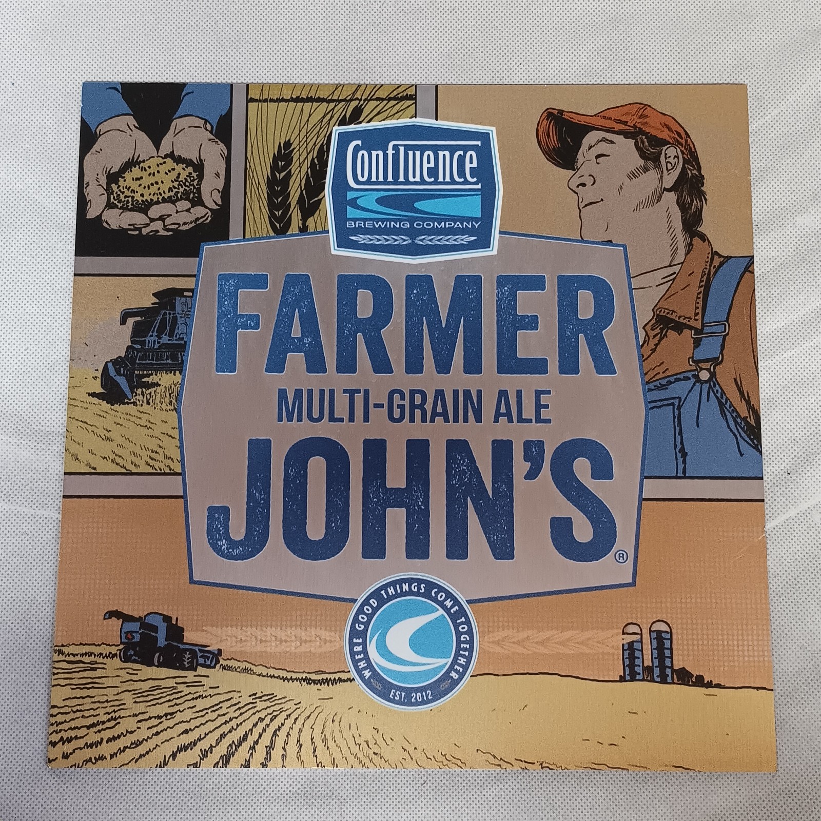 Confluence Brewing Farmer John's Multi-Grain Ale Sign Aluminum 12 x 12
