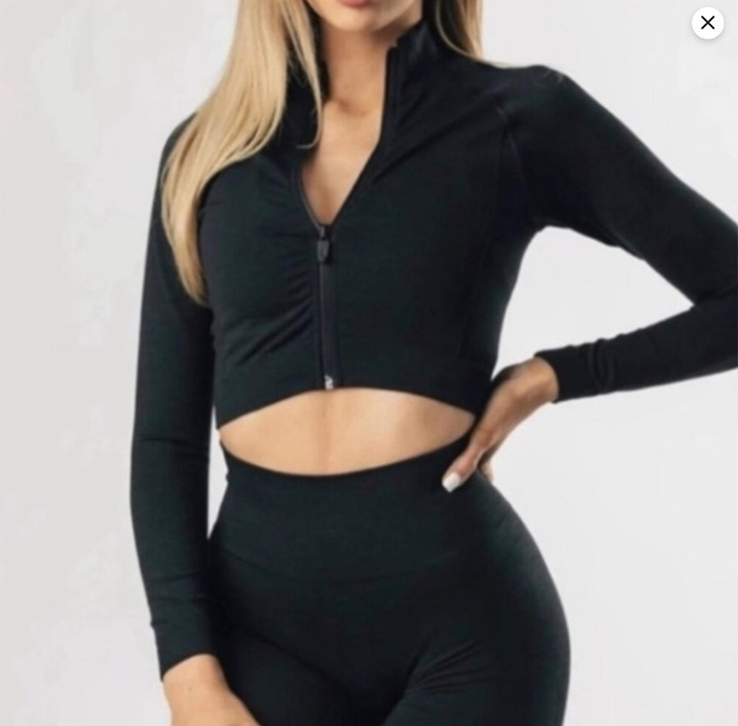 Alphalete Cropped Black Seamless Zip Front Athletic Jacket Women's size S
