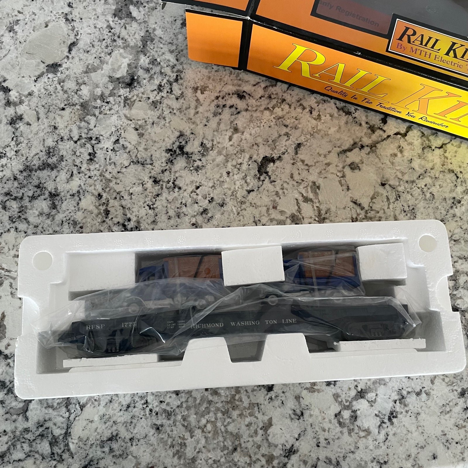 Richmond Fredericksburg & Potomac Flat Car with two offers 1926 USPS Delivery Trucks