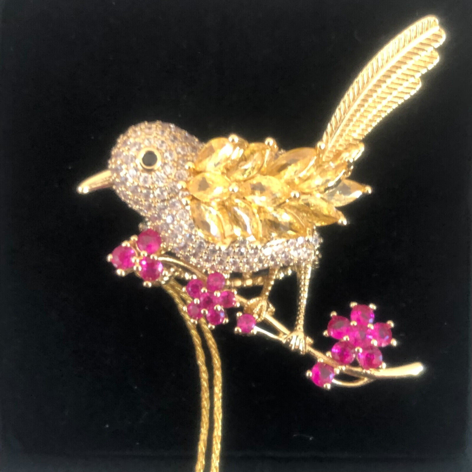 EYECANDY Los Angeles Bird Statement Ring, Brass and CZ, Sz 8, Adjustable