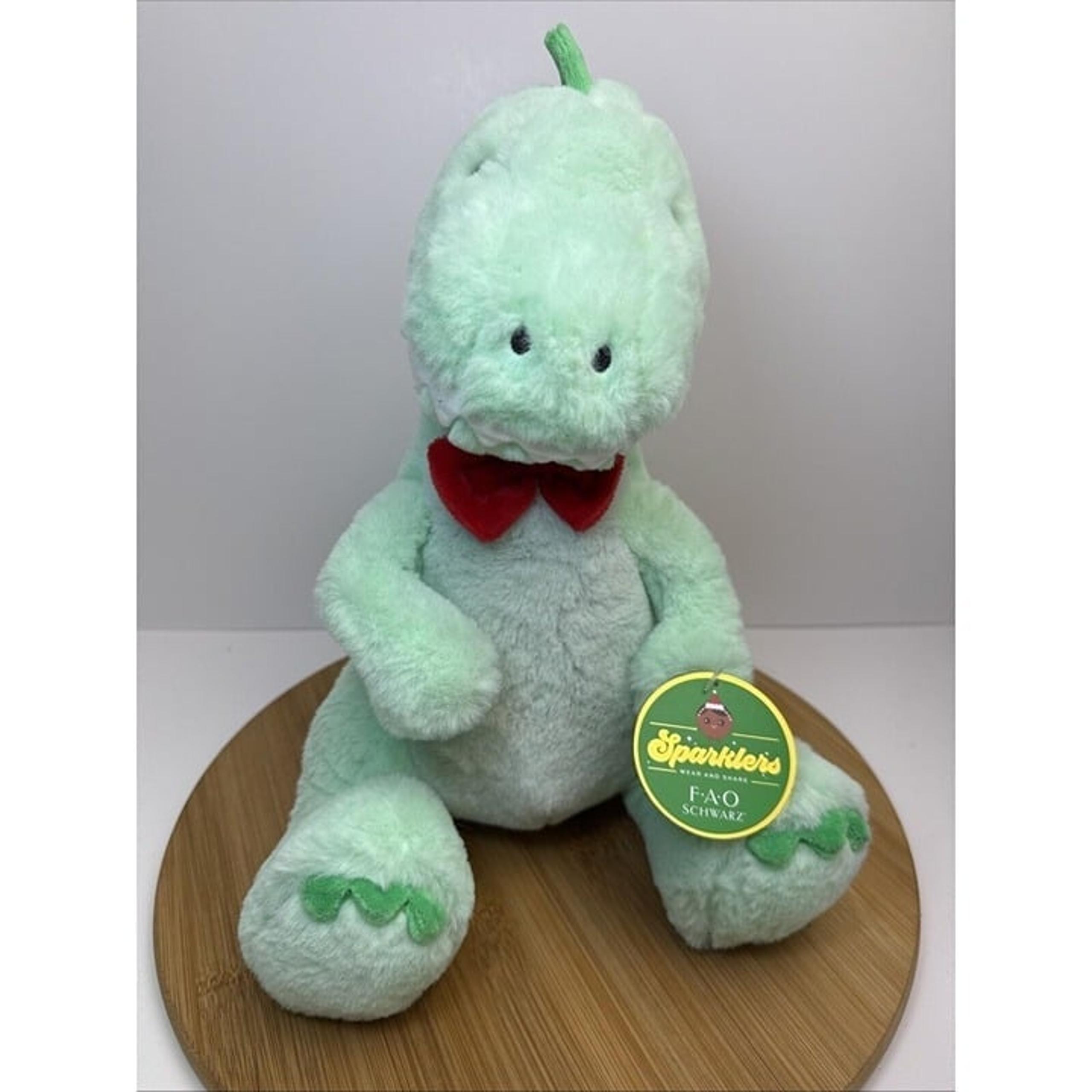 FAO Schwarz Sparklers Wear and Share T-Rex Dinosaur Plush Toy Red Bow 13" New