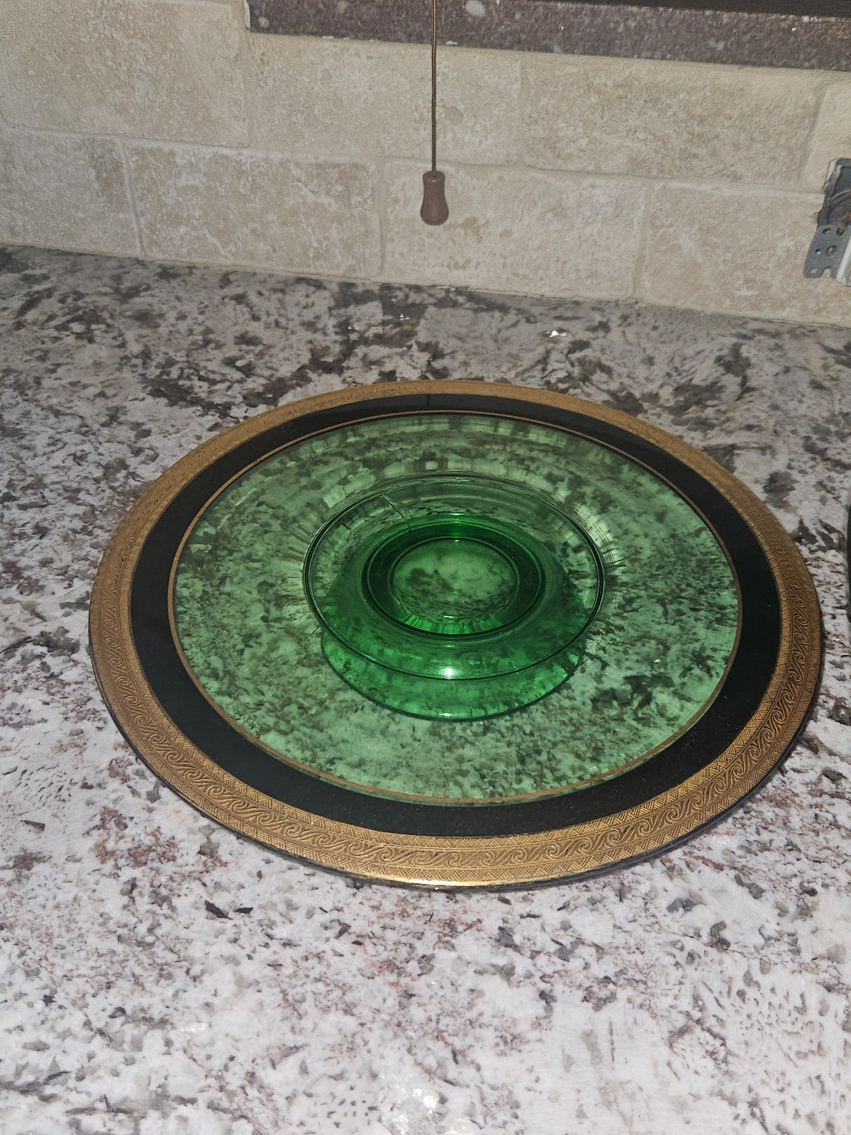 Depression green glass cake platter stand