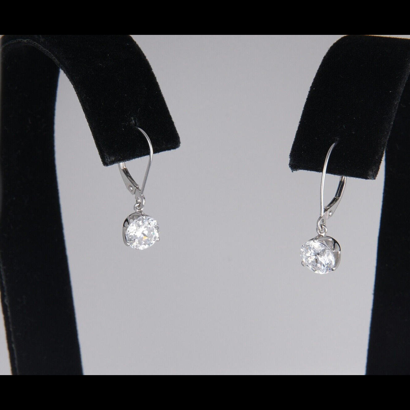 14K White Gold Diamonique Simulated Diamond Earrings Lever Back Solitaire Studs