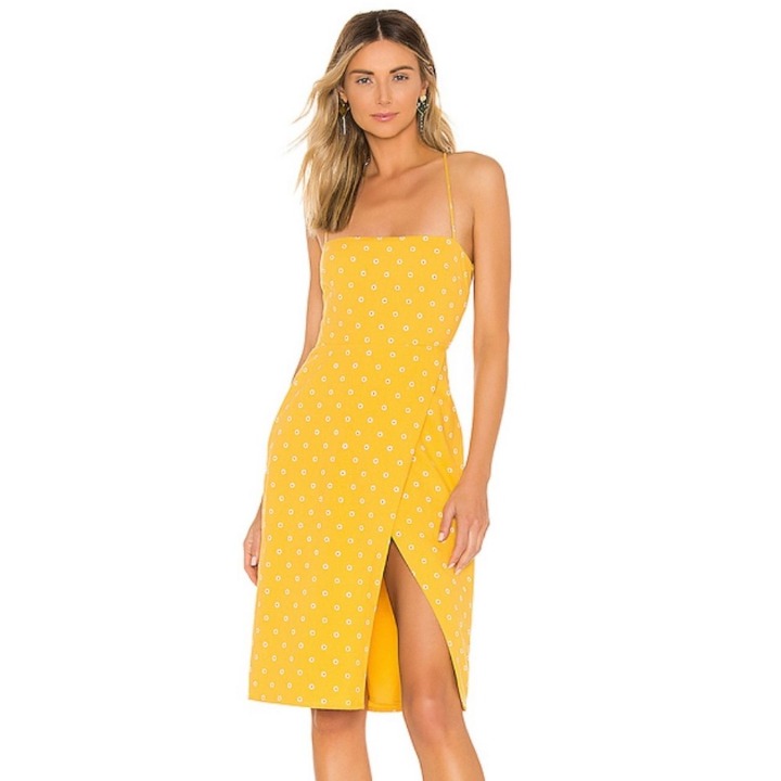 NWT Majorelle Yellow Daisy Lace Up Midi Dress - XXS
