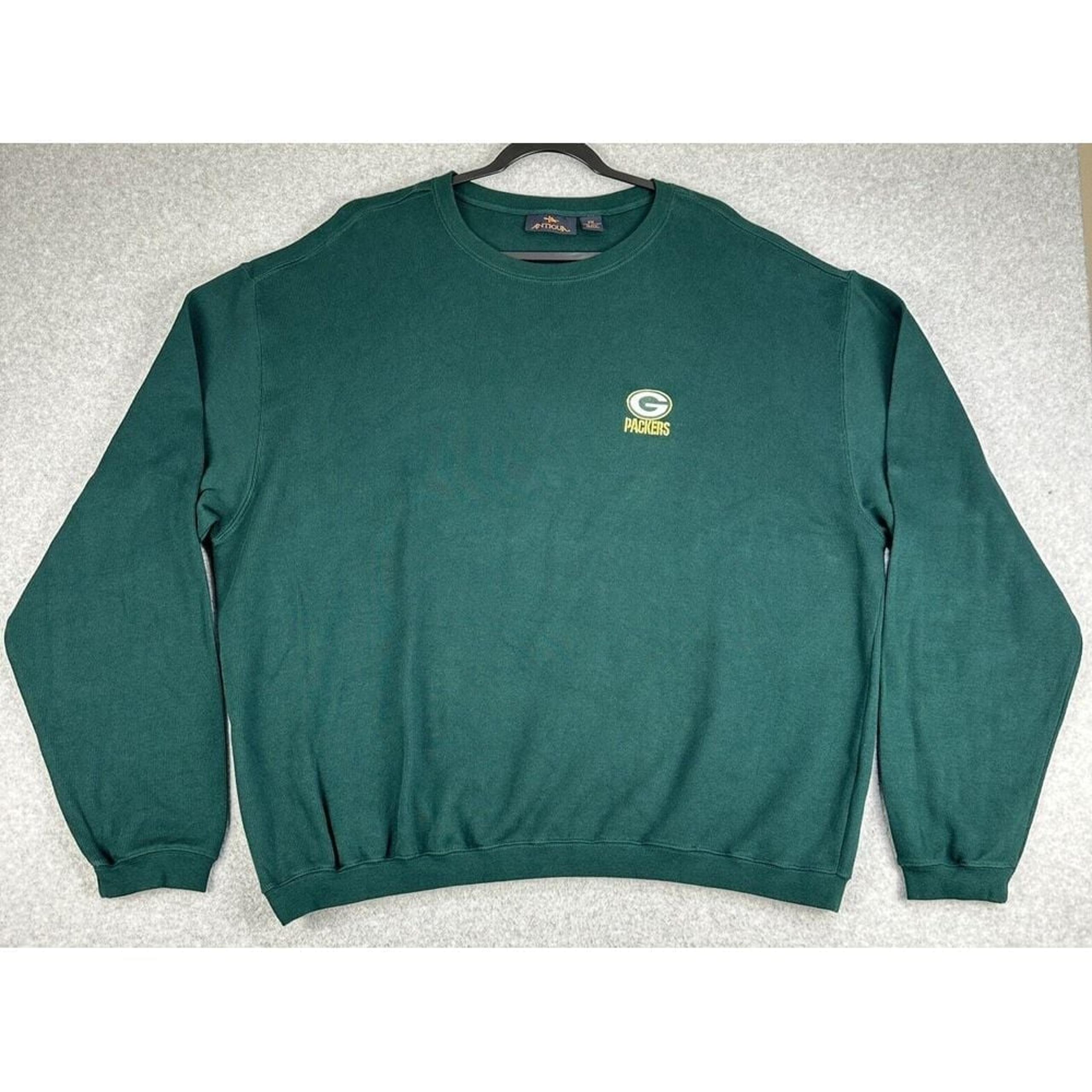 Greenbay Packers Sweater Mens 2XL Green Crew Neck 100% Cotton NFL - Antigua